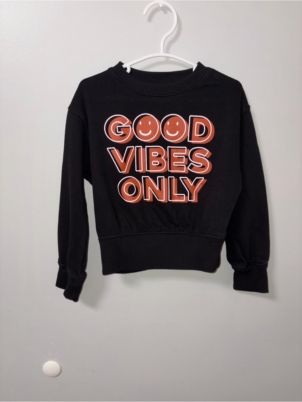 Wonder Nation Black Good Vibes Only Smiley Face Pullover Sweatshirt Girls XS 4/5